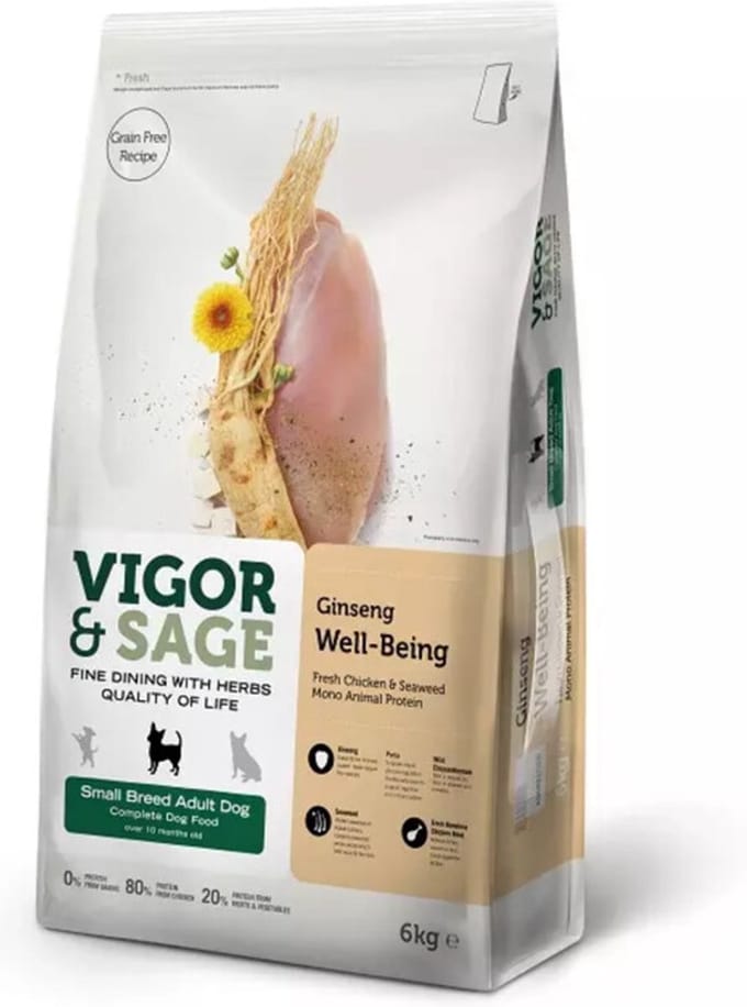 Vigor & Sage Hondenvoer Small Well-Being Ginseng 6 kg