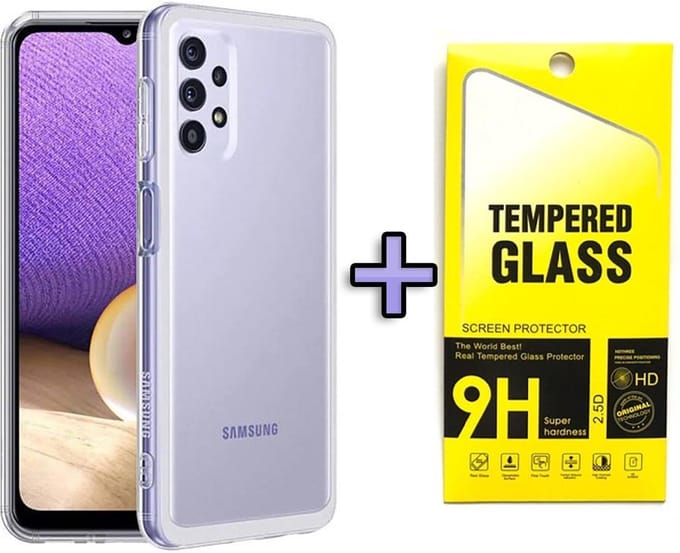 HB Hoesje Geschikt voor Samsung Galaxy A32 4G - Transparant + Tempered Glazen Screenprotector - Siliconen Back Cover