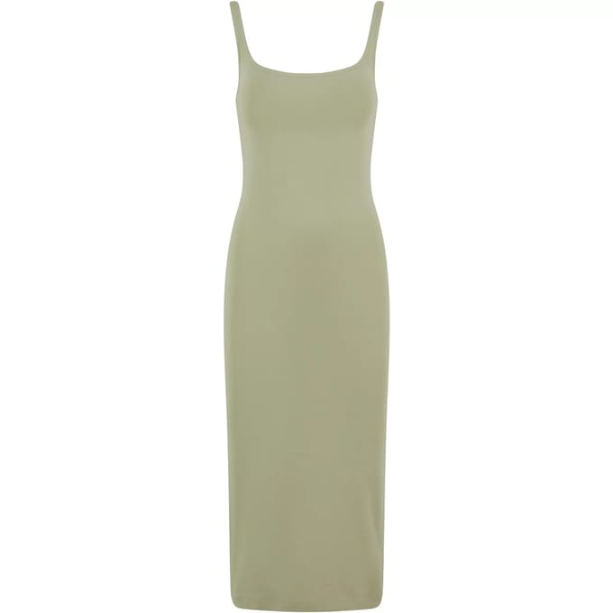 Urban Classics Basic van katoen jersey Dames Medium-lengte jurk - groen - M
