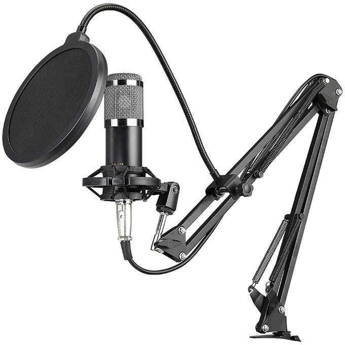 BM800 Professionele condensatormicrofoon Podcast Live-uitzendingsapparatuur USB-MIC-microfoonset zilver