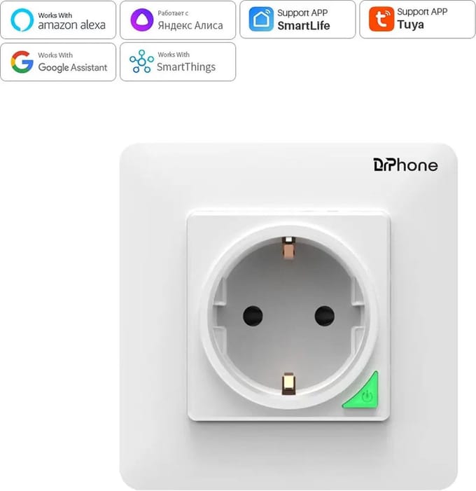 DrPhone SmartPlug – Slim WiFi Inbouw Stopcontact 16A – Tuya & Smart Life – Alexa & Google Assistant – 2.4GHz – Wit