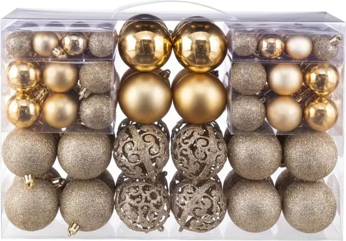 Nivard Kerstballen - Kerstversiering - Plastic - Goud - Kerstballenset - 100 stuks