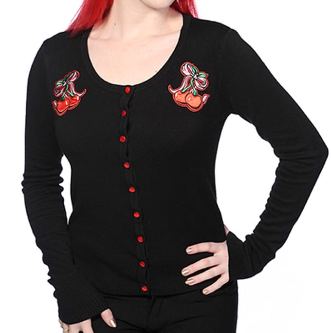 Banned - Cherry print Cardigan - M - Zwart