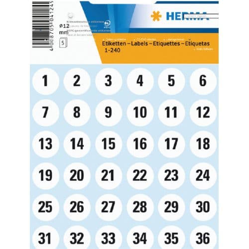 Huismerk Herma 4124 Etiket met getallen 1-240 12mm Wit