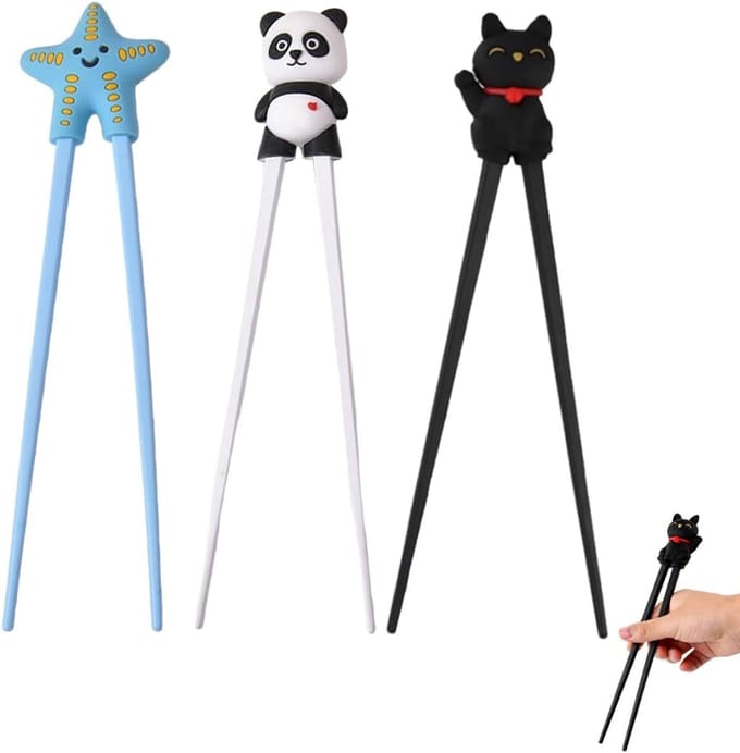 Dailygoods - 3 Paar Eetstokjes met Panda Design - Vaatwasserbestendig voor Beginners