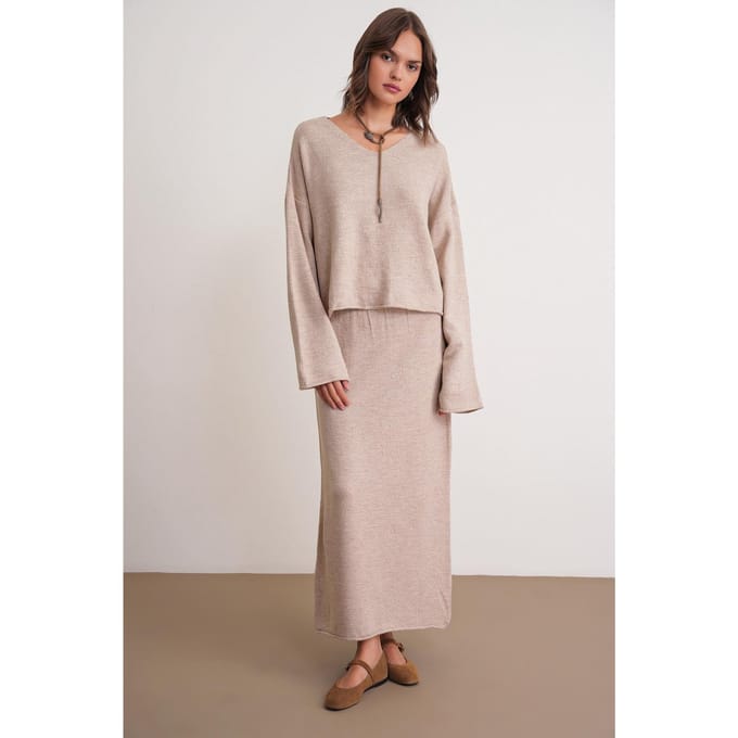 V-hals Trui en Rok Co-ord Set