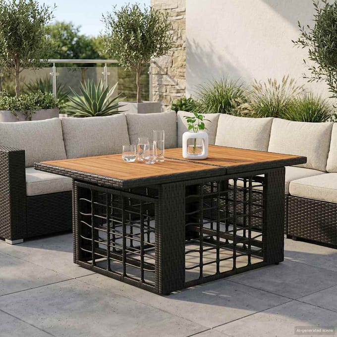 vidaXL - Tuinstoel - met - opklapbare - tafel - Zwart - en - natuurlijk