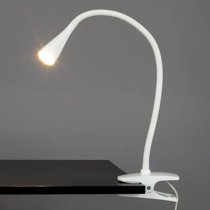 Lindby LED klemlamp Baris, wit, hoogte 44 cm, 3000K