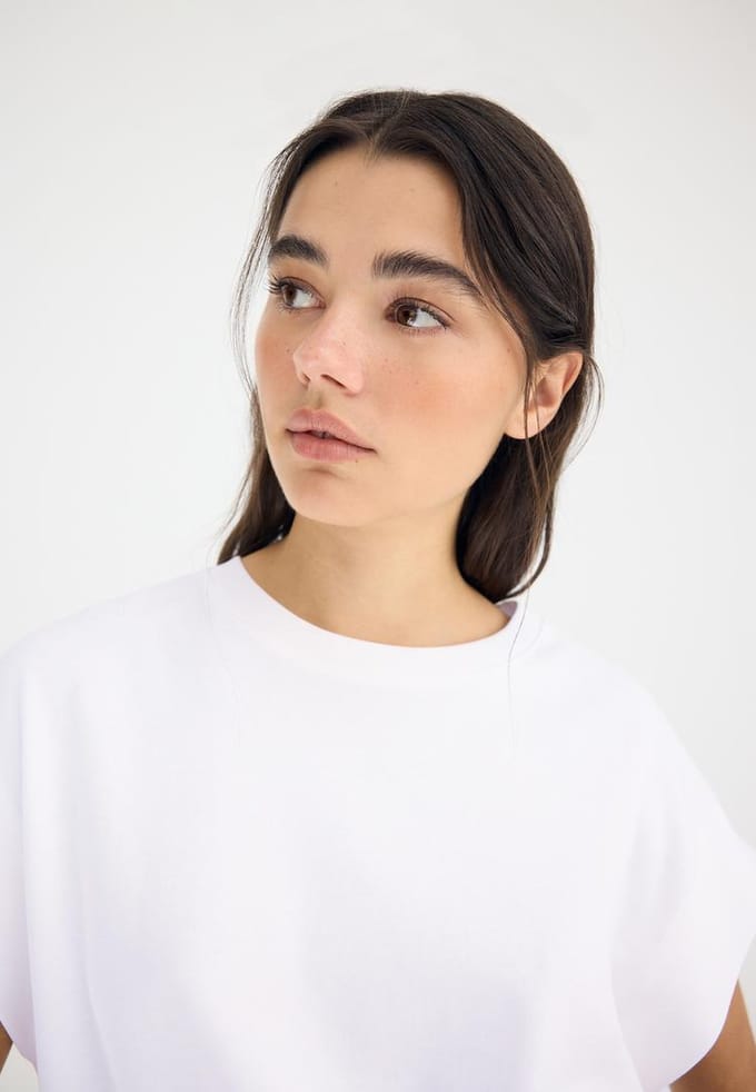 Stradivarius B06 Basic T-shirt met verlaagde schouder  Ecru XS