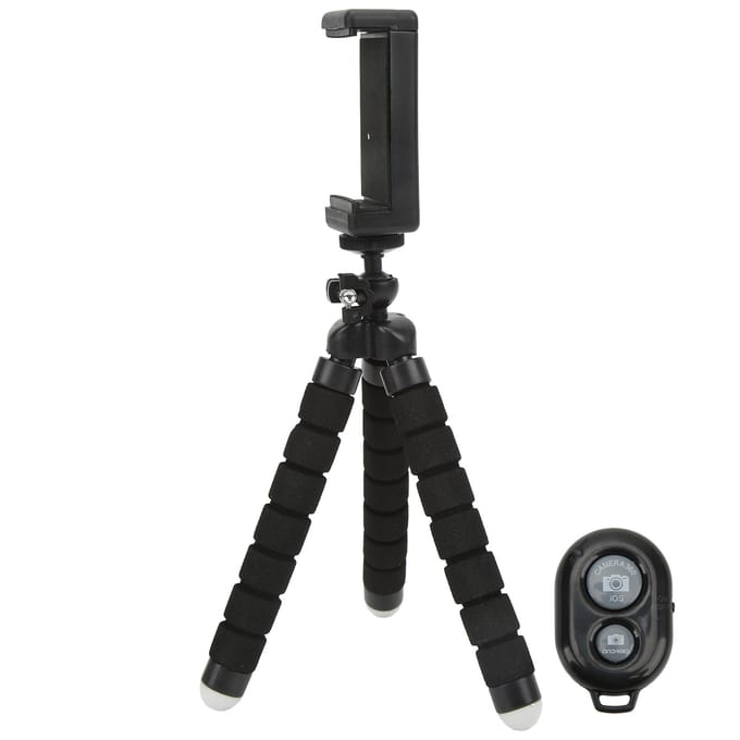Flexibele Spons Statief met Draadloze Afstandsbediening Telefoon Clip Houder Verstelbare Selfie Stick Statief black