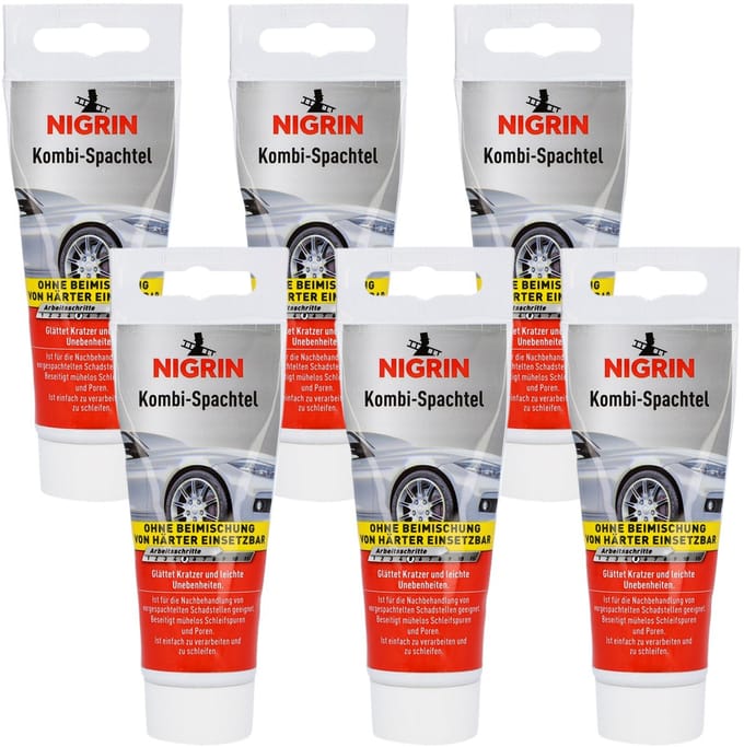 Nigrin combi-plamuur 6x 100g gladplamuur reparatieplamuur plamuurmassa auto