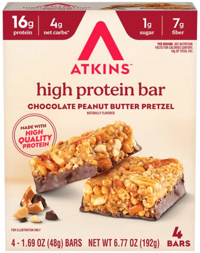 Atkins | High Protein Bar | Chocolate Peanut Butter Pretzel Bar | 4 x 48g