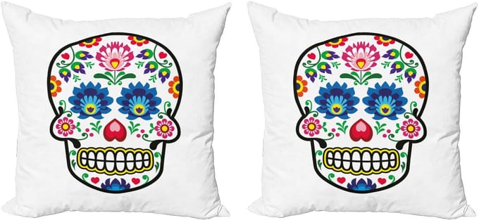 ABAKUHAUS Suikerschedel Kussensloopset (2 stuks), Poolse volkskunstdecoratie met ritssluiting, 50 cm, veelkleurig