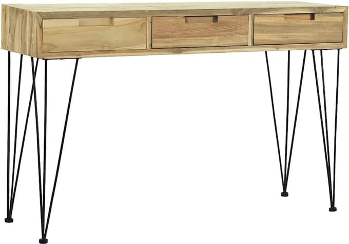 Massief Houten Wandtafel met 3 Laden - Rustiek Teakhout