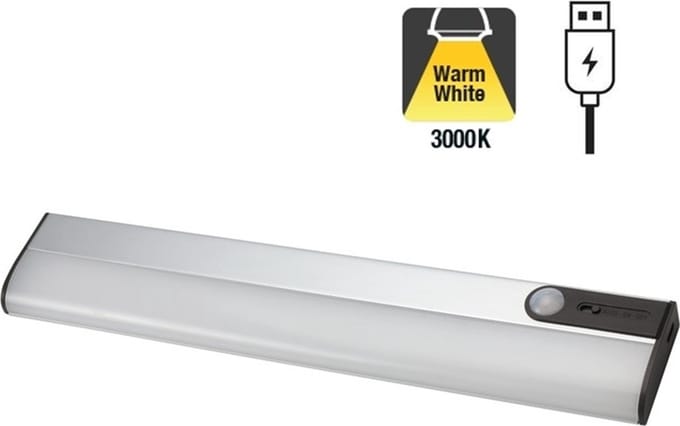 Sensorlux LED Kastverlichting - 261mm - 100 lm- 3000K Warm Wit - PIR Bewegingssensor  - USB 5v Batterij Oplaadbaar