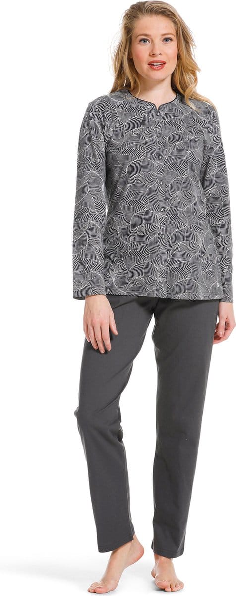 Pastunette dames doorknoop pyjama 20222-122-6 - Grijs - 48