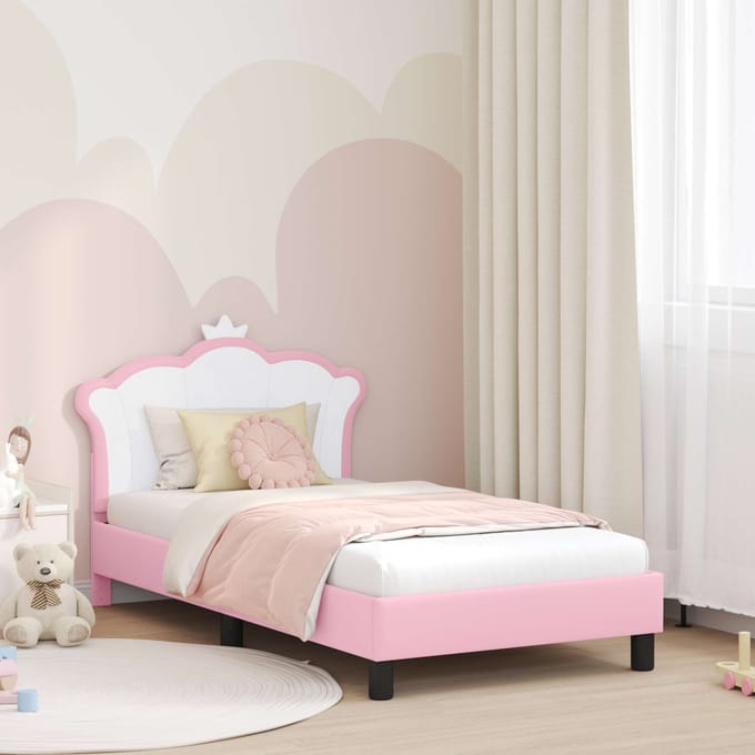 vidaXL - Kinderen - bedframe - met - hoofdboard - Roze - 80 - x - 160 - cm - PU