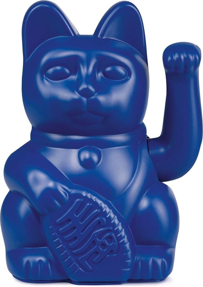 Donkey - Wuivende Gelukskat - Lucky Cat - Maneki-Neko - donkerblauw