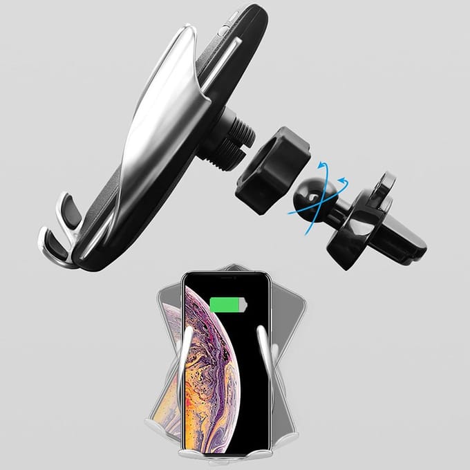Autotelefoonhouder Draadloze autolader Snel Laadpad, Handsfree Kijken, Automatische Klem gray
