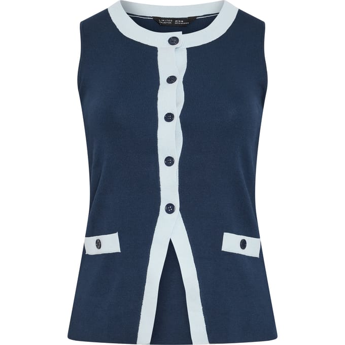 Limited Collection Marineblauw Contrast Gilet Size 40-42