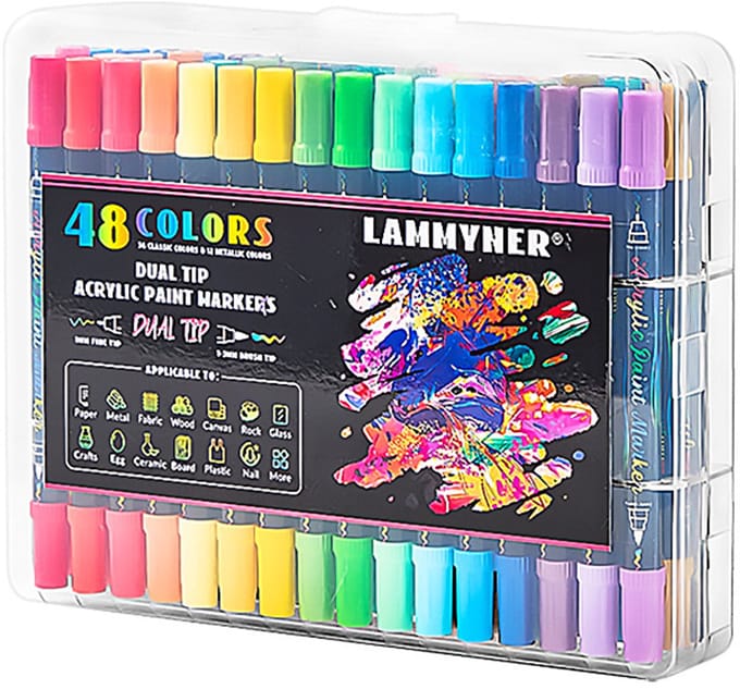 Acrylmarkers - 48 kleuren - dubbele punt en sneldrogend - set voor schilderen en graffiti