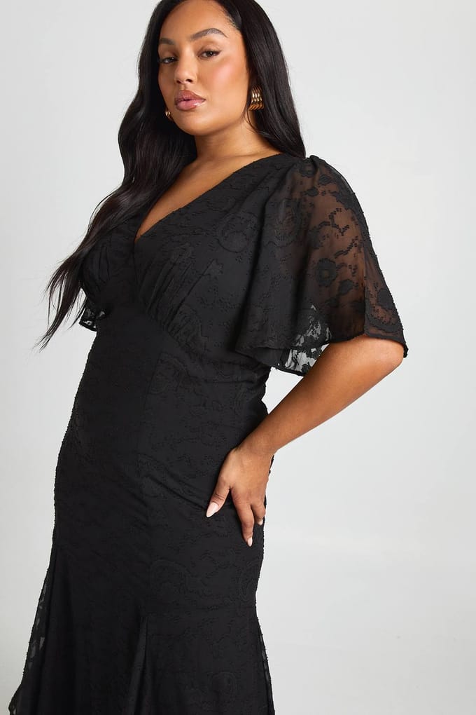 boohoo Dames Plus Burnout Engelmouw Midaxi Jurk | Zwart | Maat: 44