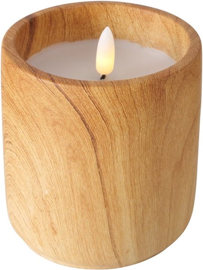 Boltze LED kaars van keramiek met een houtnerf bedrukking