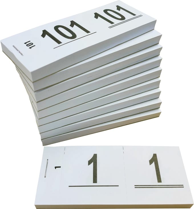 Garderobenummers 1 - 1000 - Nummerblocks - Afscheurbare Lootjes wit - DULA