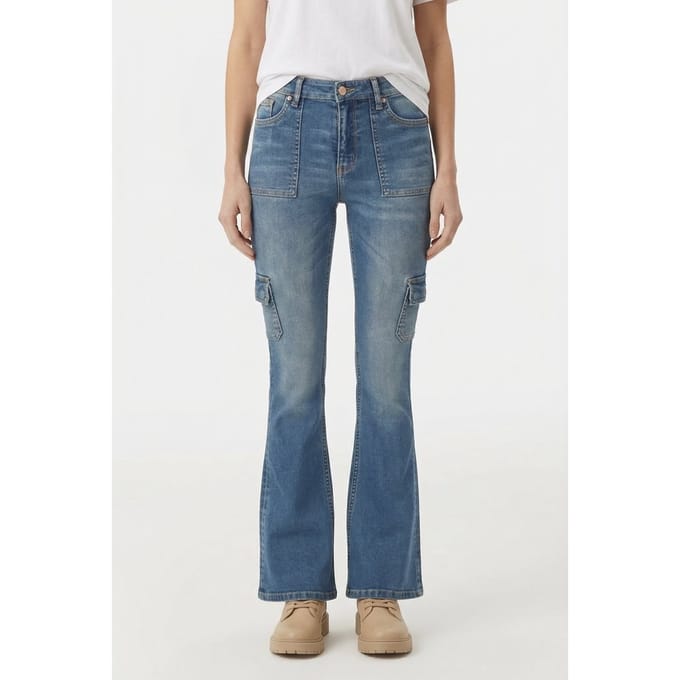 RAIZZED Sunrise Cargo Jeans Mid Blue Stone Maat: W24L34 | Flared Jeans Outlet | Dames | Blauw