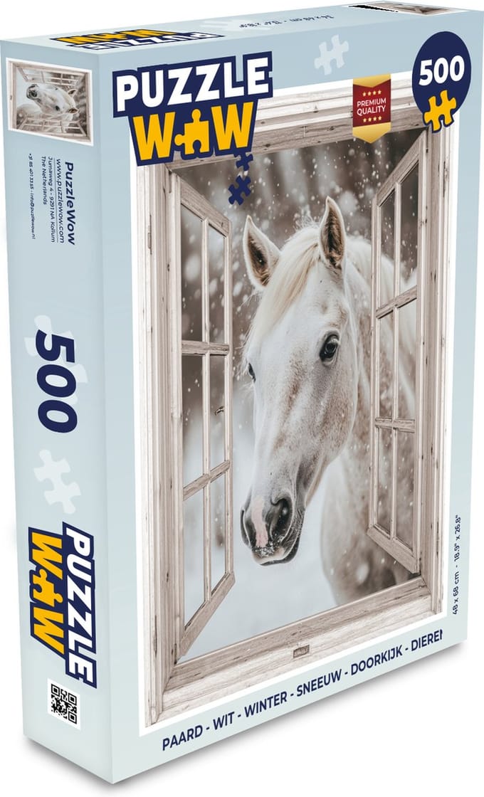 Puzzel Paard - Wit - Winter - Sneeuw - Doorkijk - Dieren - Legpuzzel - Puzzel 500 stukjes