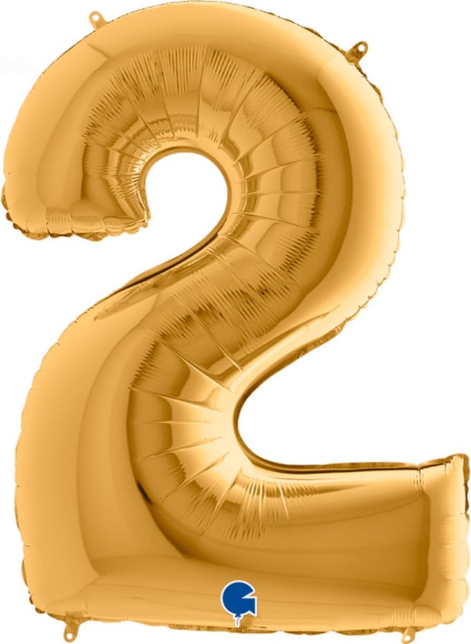 Folieballon cijfer '2' goud (100cm)