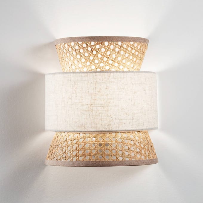 Luce Ambiente Design Wandlamp Gazebo, naturel/beige, rotan, 27 cm hoog, E27