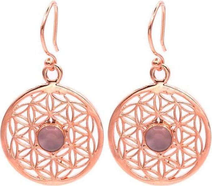 Yogi & Yogini naturals Oorbellen bloem des levens met rozenkwarts (2,5 cm)