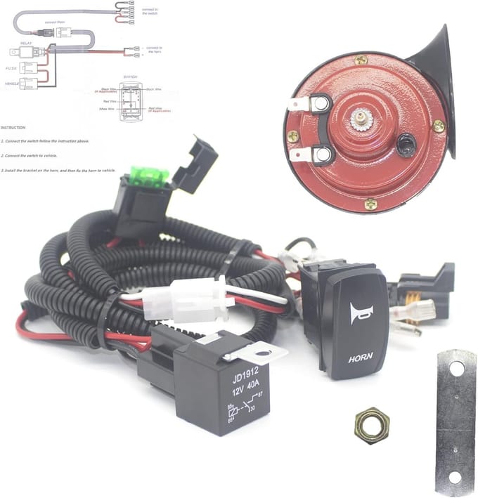 UTV Hoorn Kit - Voertuig Geluid - Veiligheid Verkeer - Met LED Schakelaar - 12 Volt - Rood