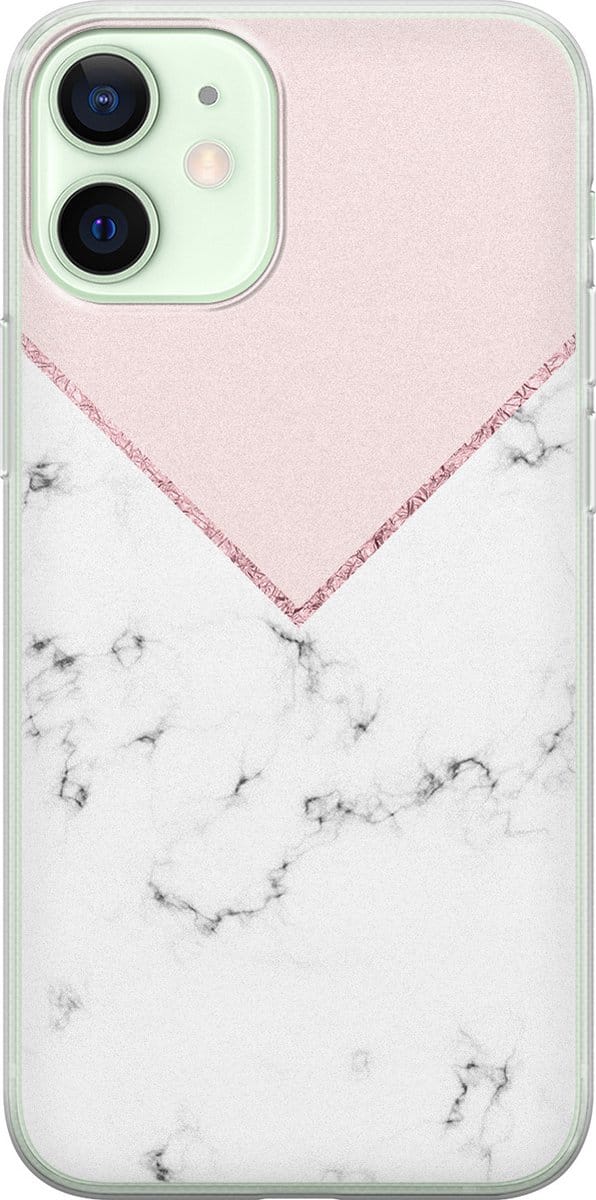 Leuke Telefoonhoesjes - Hoesje geschikt voor iPhone 12 Mini - Marmer roze grijs - Soft case - TPU - Marmer - Roze