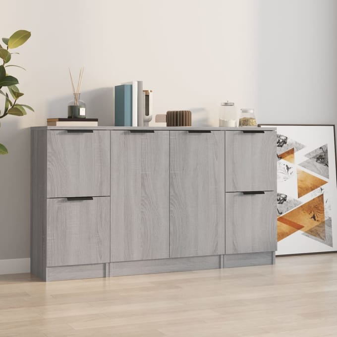 vidaXL - Dressoirs - 3 - st - bewerkt - hout - grijs - sonoma - eikenkleurig