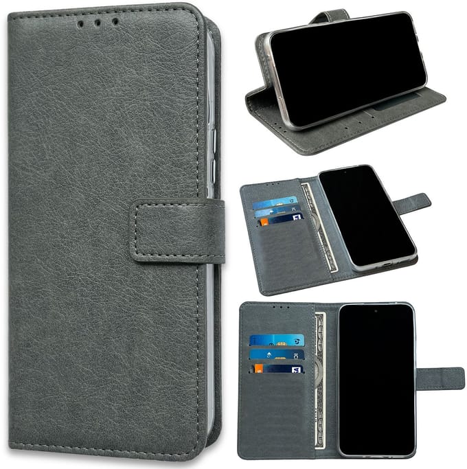 Casemania Hoesje Geschikt voor Apple iPhone 16e - Grijs - Portemonnee Book Case