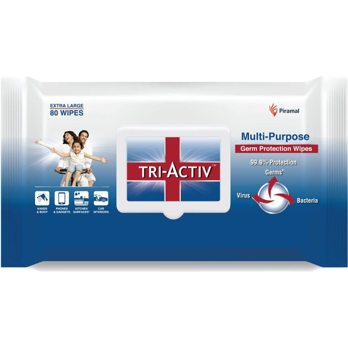Tri-Activ Desinfecterende Multifunctionele Kiembescherming Doekjes 80 Stuks Extra Groot Aloë Vera Pak gray