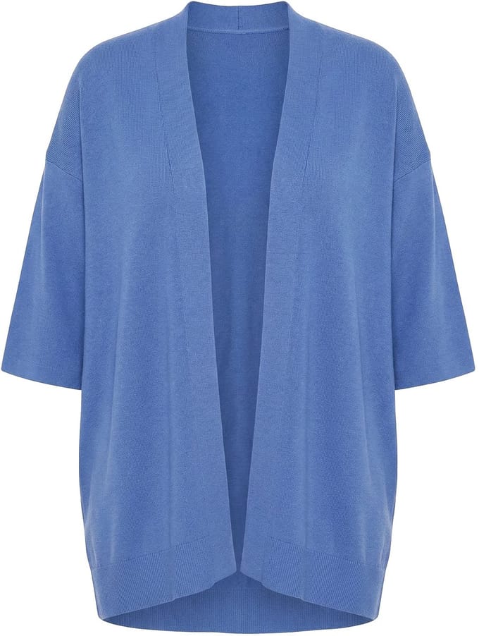 Ulla Popken - Dames - Vest oversized open model sjaalkraag korte mouwen - Licht zeilblauw - Maat 46+