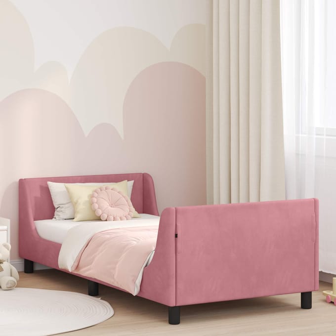 vidaXL - Kinderen - bedframe - met - hoofdboard - Roze - 90 - x - 190 - cm - Fluweel