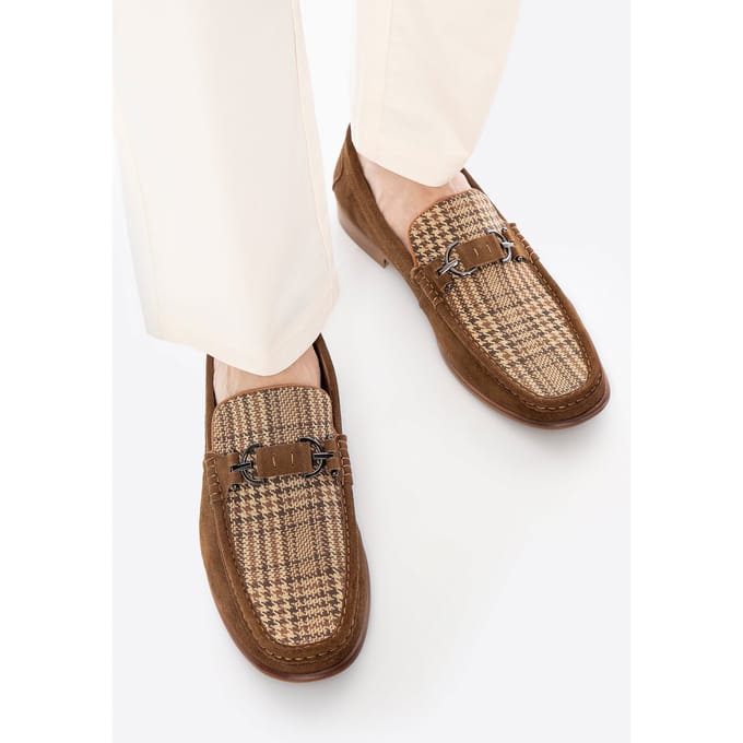 Wittchen Heren mocassins van bruin en beige geruit suède leer