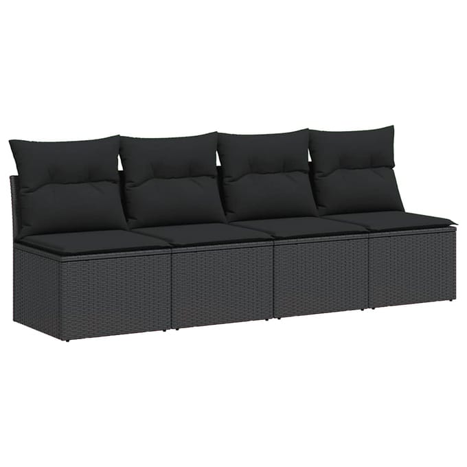 vidaXL - Tuinbank - met - kussens - 4-zits - zwart - poly - rattan