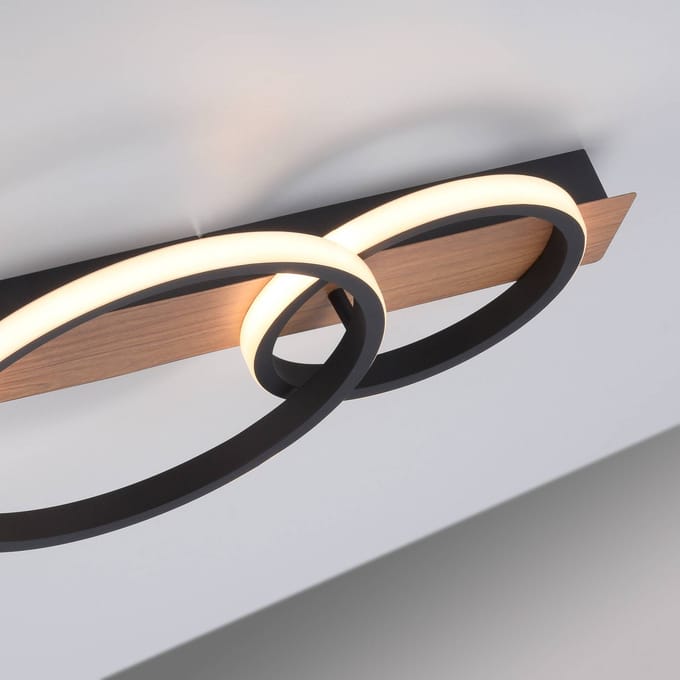 JUST LIGHT. GmbH Troop LED plafondlamp, houtdecor, 3-lamps