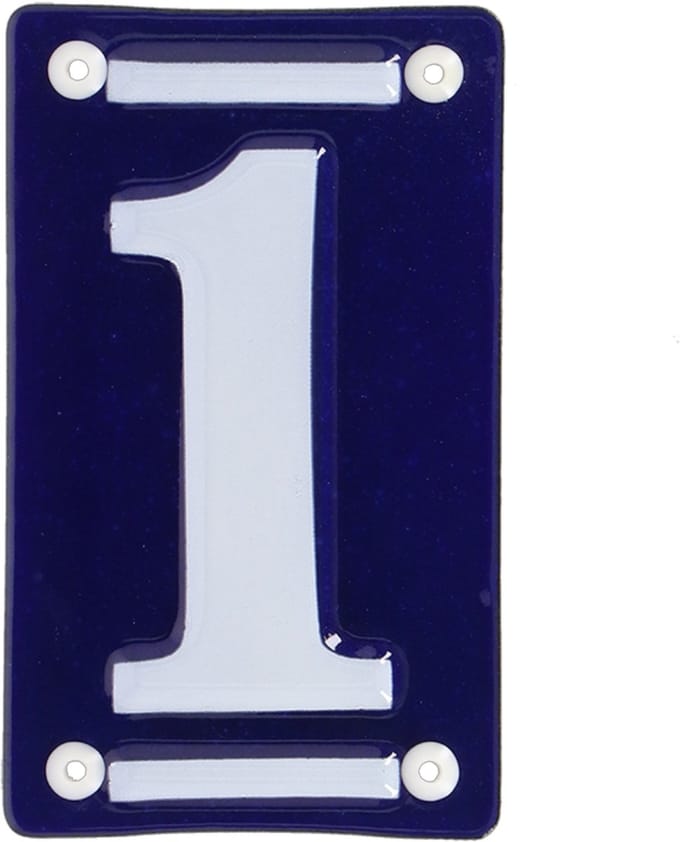 Best for Boots Huisnummer 1 - oudhollands - emaille - 7 x 12 cm - blauw/wit - nummer bordje