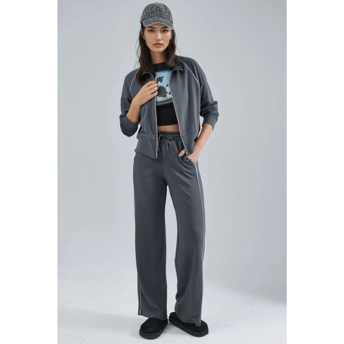 Modal Touch Gebreid Sweatshirt en Broek Set met Rits