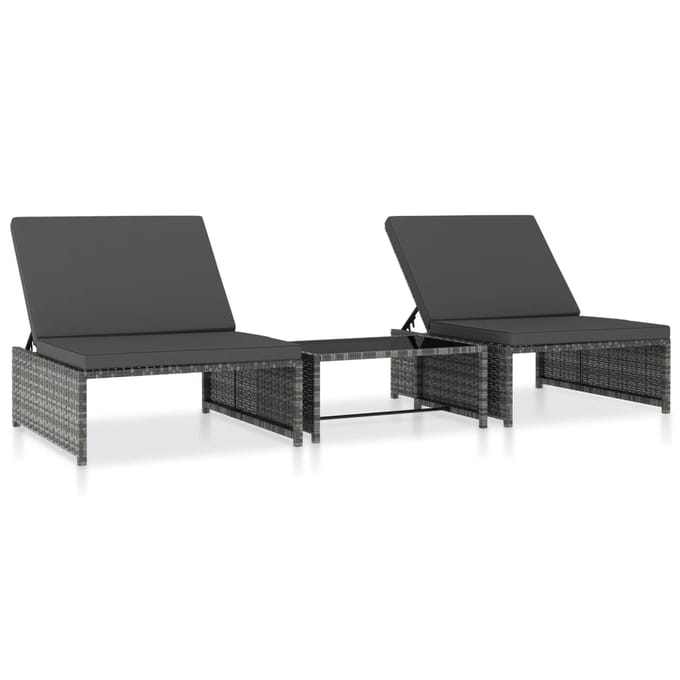 vidaXL - Tuinstoelen - 2 - st - verstelbaar - met - tafel - poly - rattan - grijs
