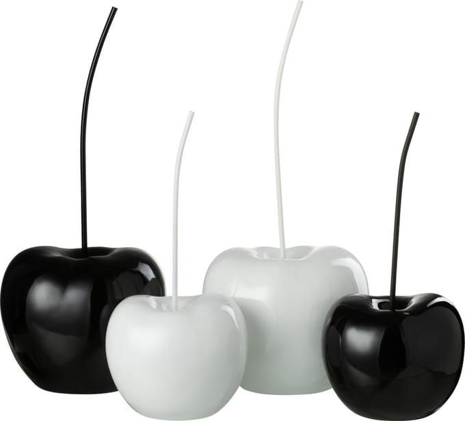 J-Line decoratie Kers - polyresin - blinkend wit/zwart - large - 2 stuks