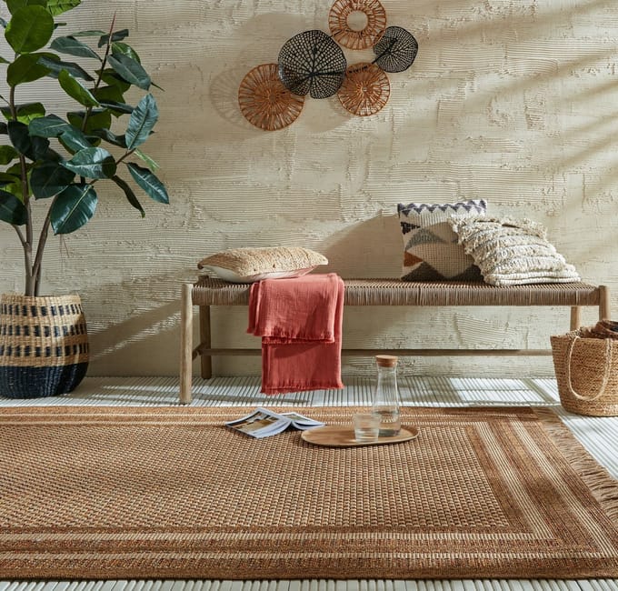 Flycarpets Binnen & Buitenkleed Layla Border - Naturel / Multi 200x290 cm