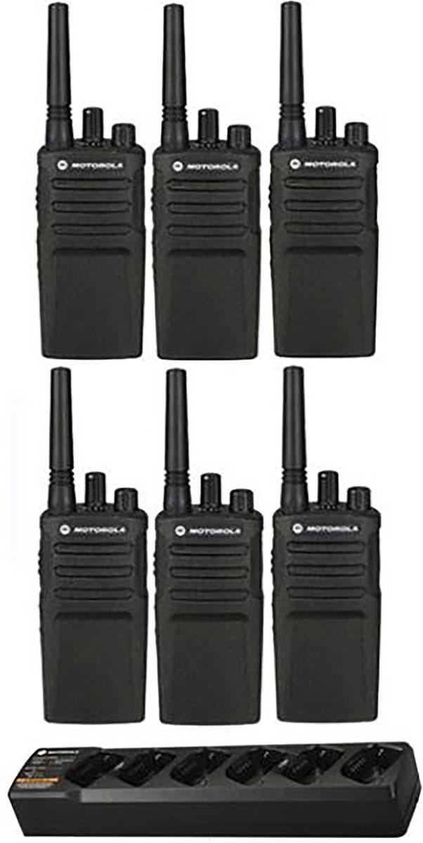 Set van 6 Motorola XT420 UHF IP55 PMR446 Portofoon met multilader