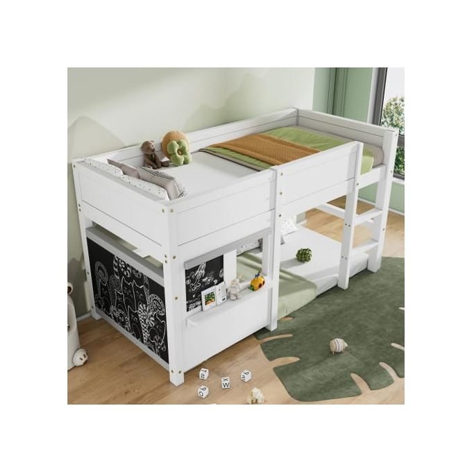 Lit superposé - MUVOE - 90x200 - Blanc - Style scandinave - Design multifonctionnel blanc